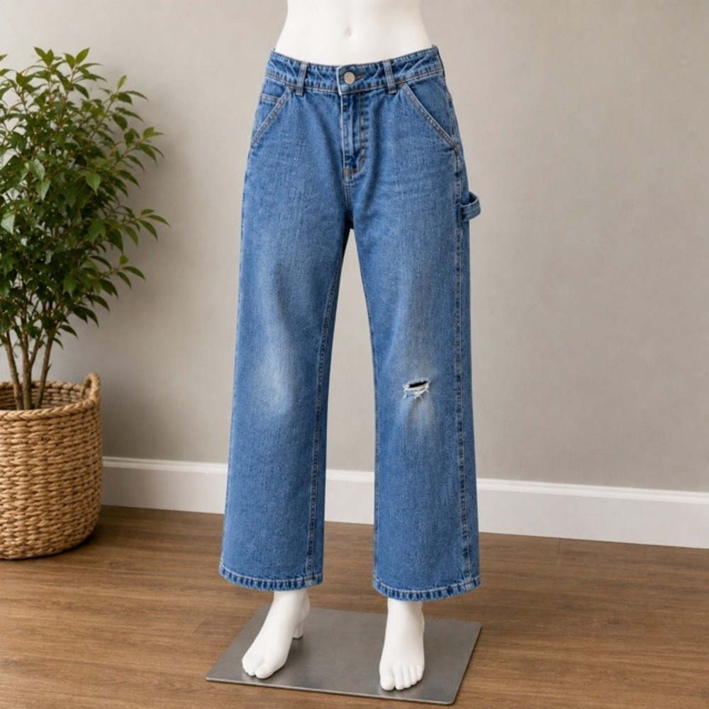Carhartt Girls Size‎ 12 Carpenter Jeans Adjustable Waist Distressed Blue Denim